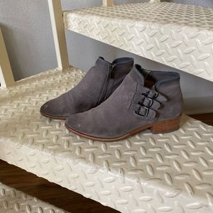 FRYE Grey Ankle Bootie with Three Buckle Detail